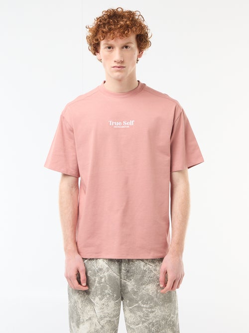 Rundhals-T-Shirt mit Kontraststickerei - Kiabi