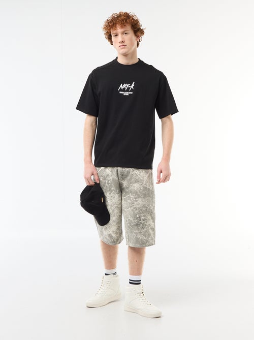 Rundhals-T-Shirt mit Kontraststickerei - Kiabi