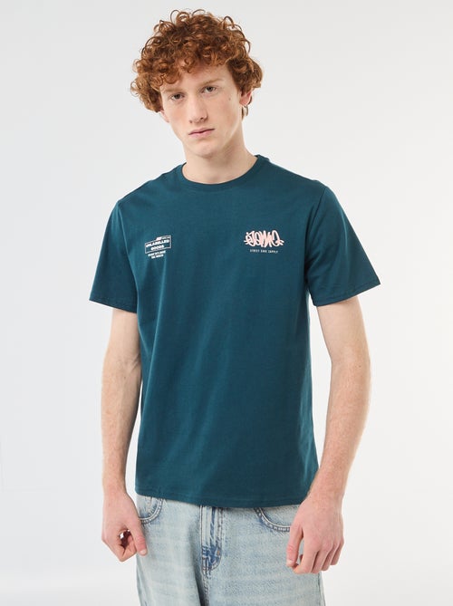 Rundhals-T-Shirt mit Print aus Baumwolle - Kiabi