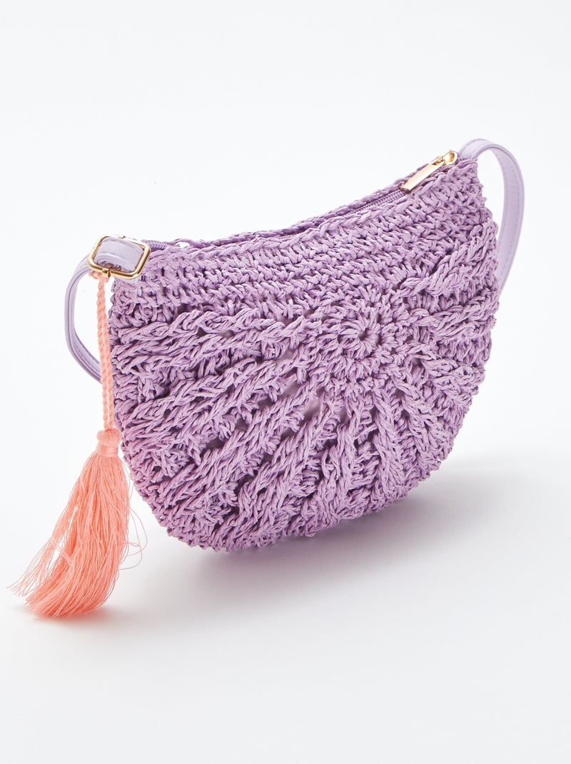 Sac bandoulière effet paille tressée Violet - Kiabi