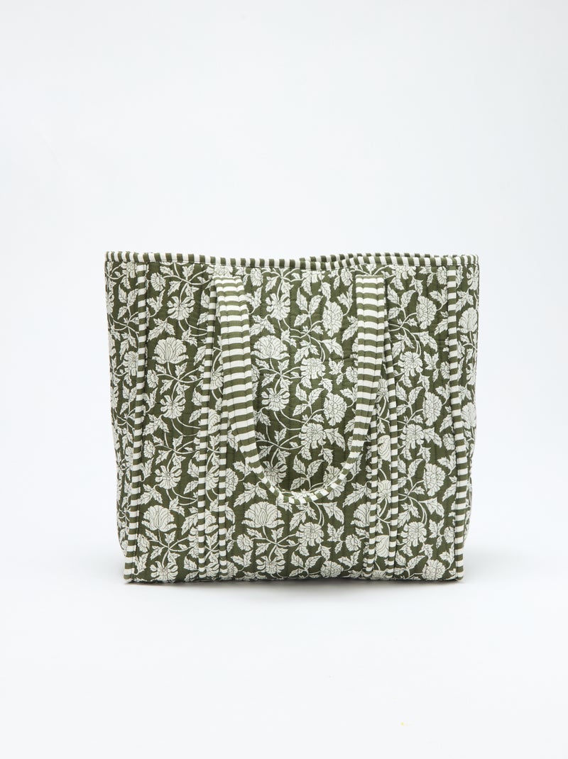 Sac cabas matelassé motif fleurs Vert - Kiabi