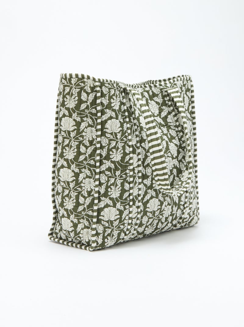 Sac cabas matelassé motif fleurs Vert - Kiabi