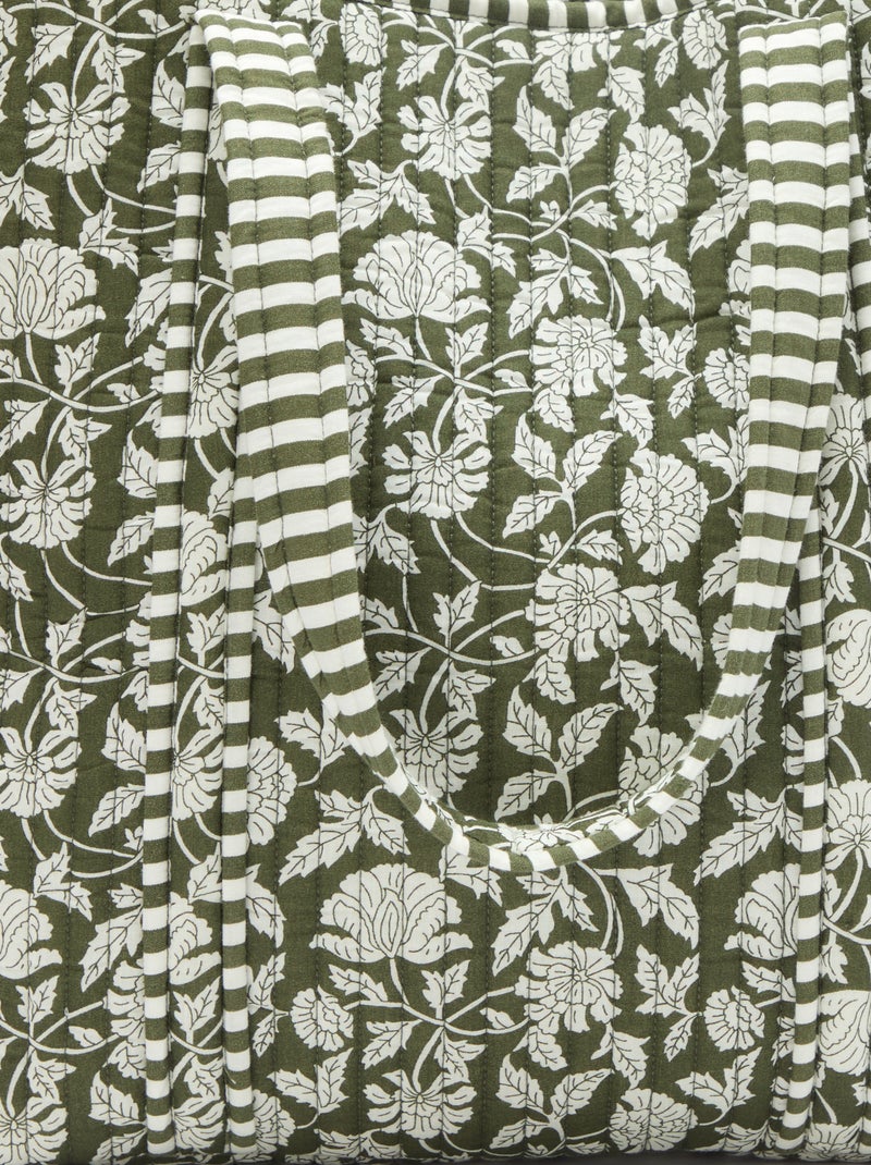 Sac cabas matelassé motif fleurs Vert - Kiabi