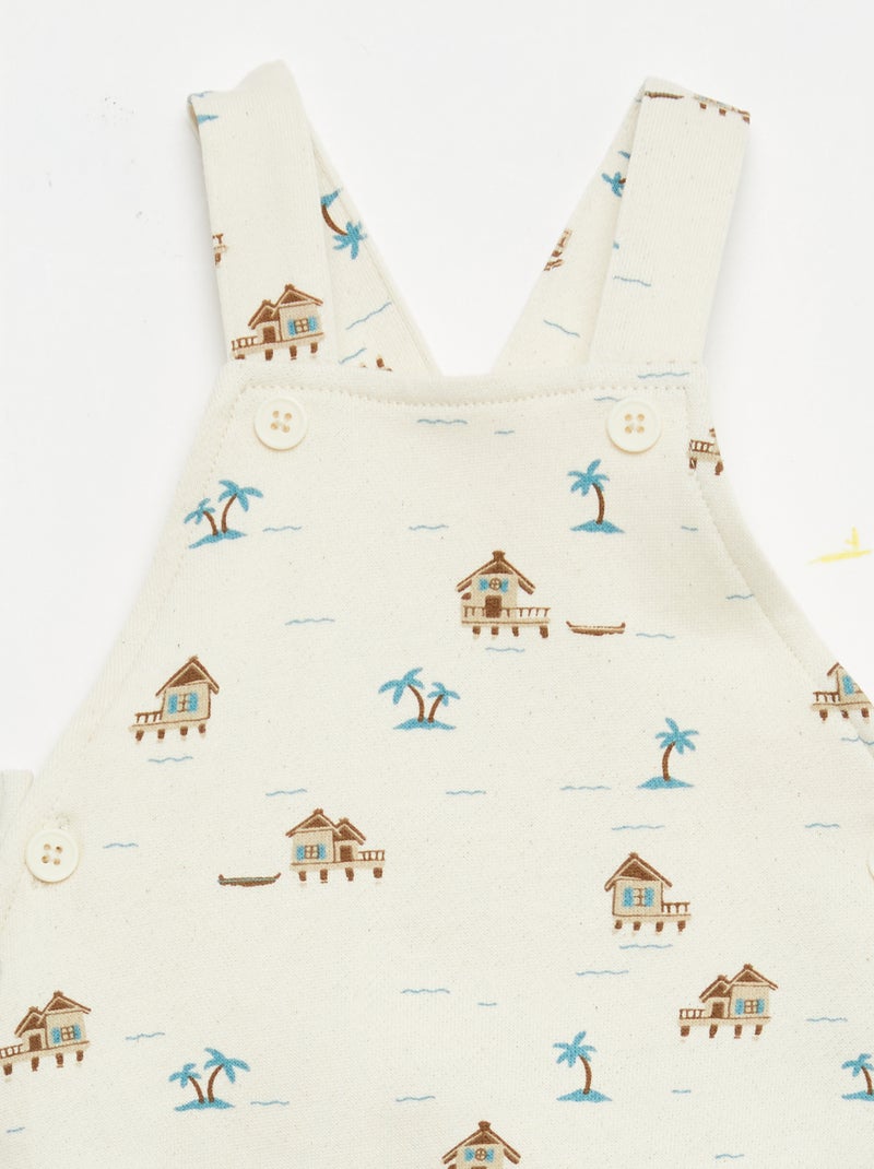 Salopette courte en molleton non gratté avec bretelles en coton Beige - Kiabi