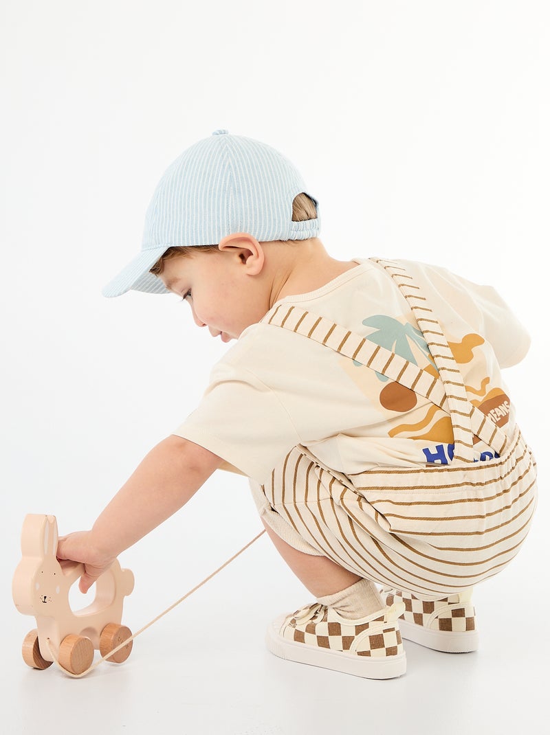 Salopette courte en molleton non gratté avec bretelles en coton Beige - Kiabi