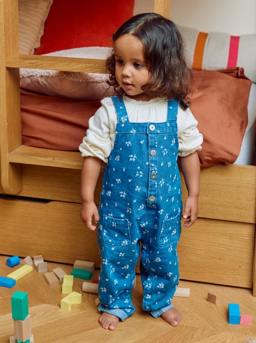 Salopette en jean à fleurs - Kiabi