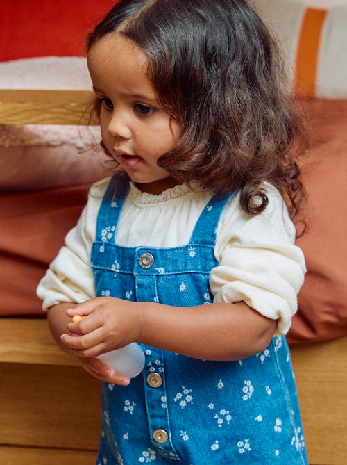 Salopette en jean à fleurs - Kiabi