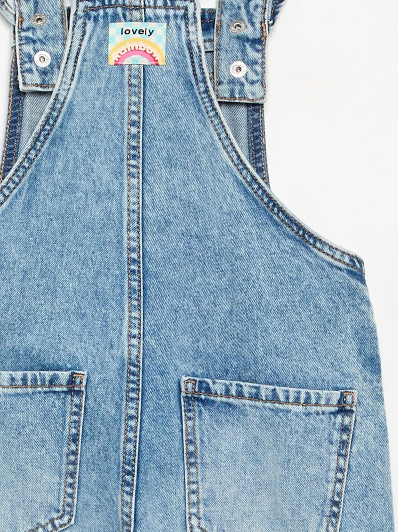 Salopette longue en denim avec bretelles volantées Bleu - Kiabi