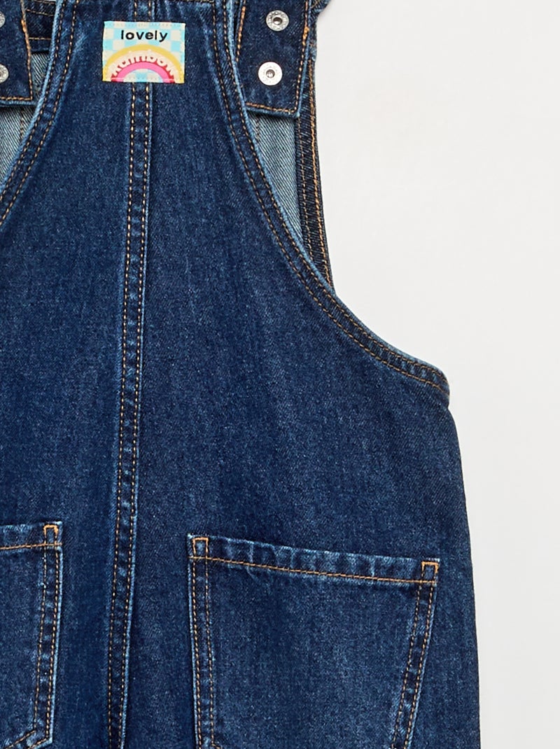 Salopette longue en denim avec bretelles volantées Bleu - Kiabi