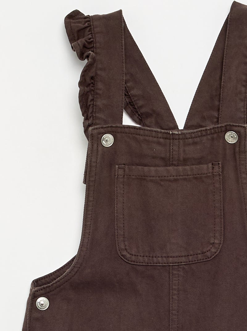 Salopette longue en denim avec bretelles volantées Marron - Kiabi
