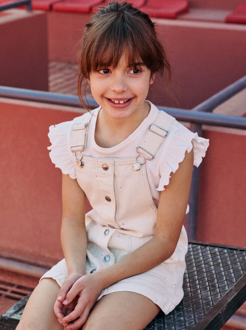 Salopette short avec fleurs brodées Beige - Kiabi