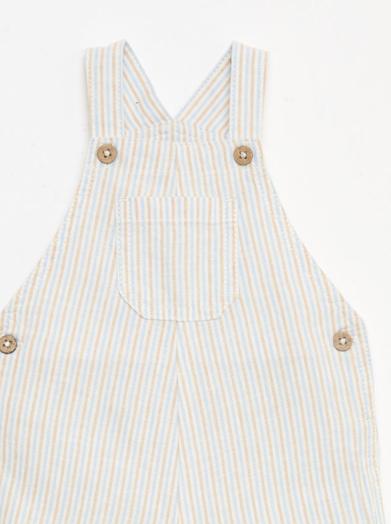 Salopette short rayée en lin mélangé Beige - Kiabi