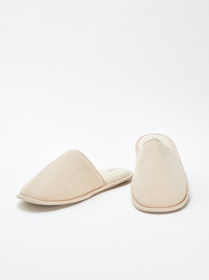 Samt-Mules-Hausschuhe Beige - Kiabi