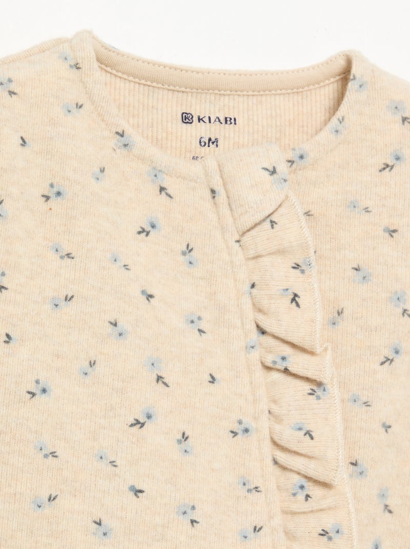 Samt-Schlafstrampler langärmlig ohne Füsschen Beige - Kiabi