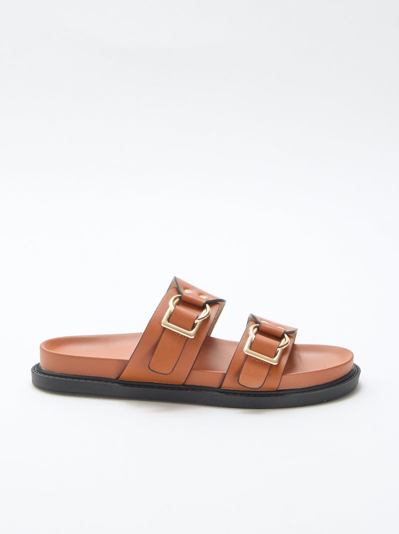 Sandale plate double brides Marron - Kiabi