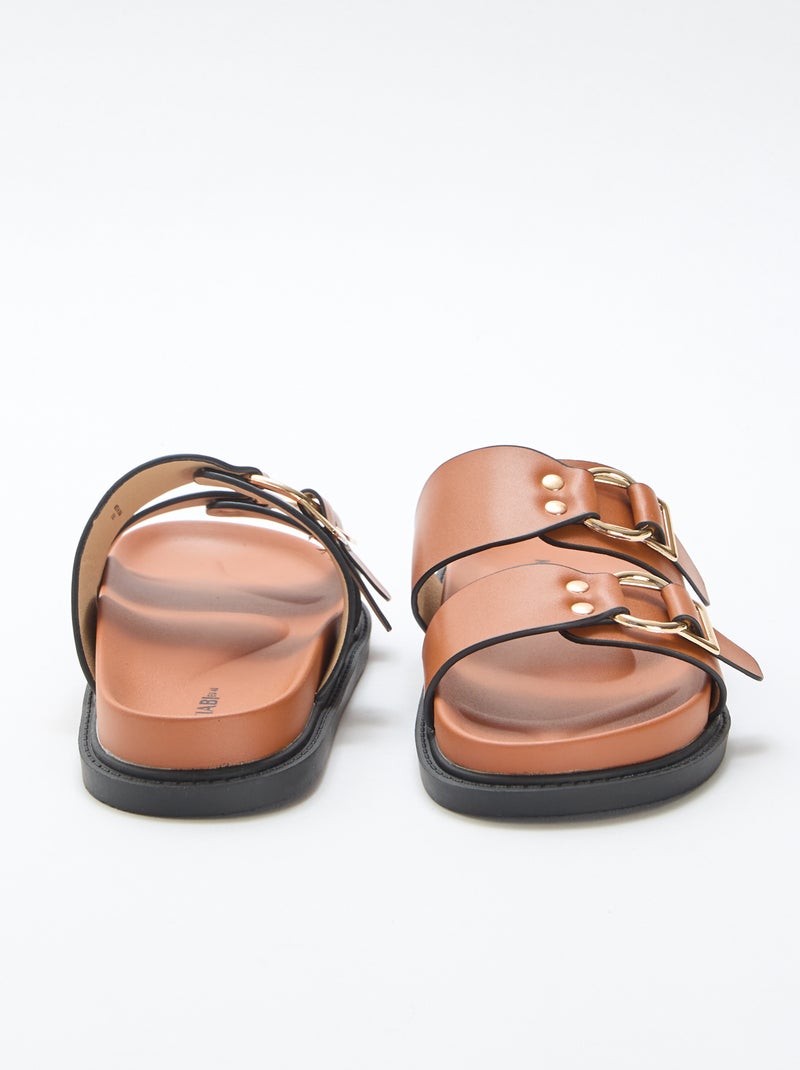 Sandale plate double brides Marron - Kiabi