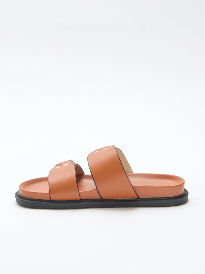 Sandale plate double brides Marron - Kiabi