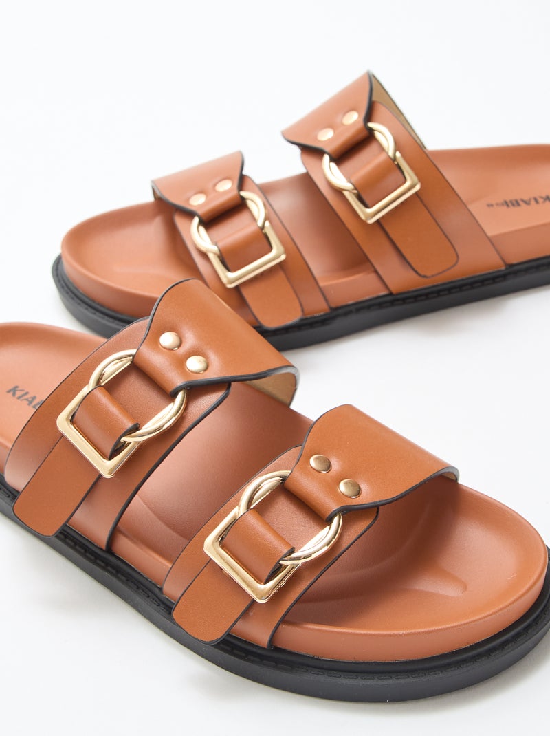 Sandale plate double brides Marron - Kiabi