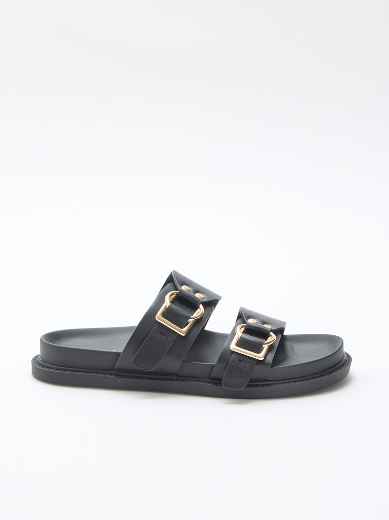 Sandale plate double brides Noir - Kiabi