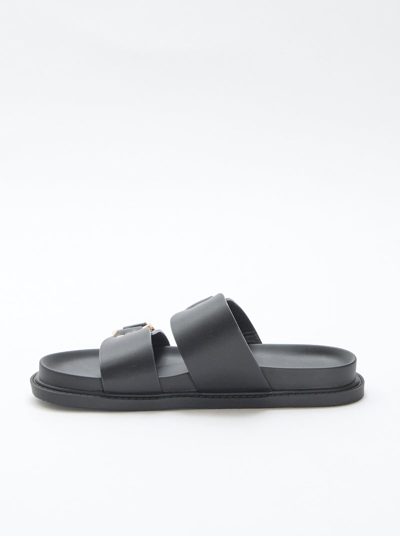 Sandale plate double brides Noir - Kiabi