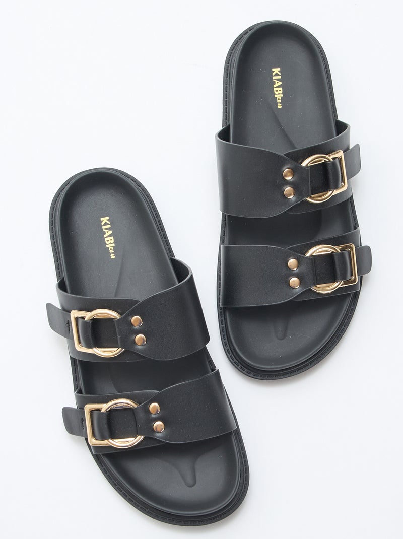 Sandale plate double brides Noir - Kiabi