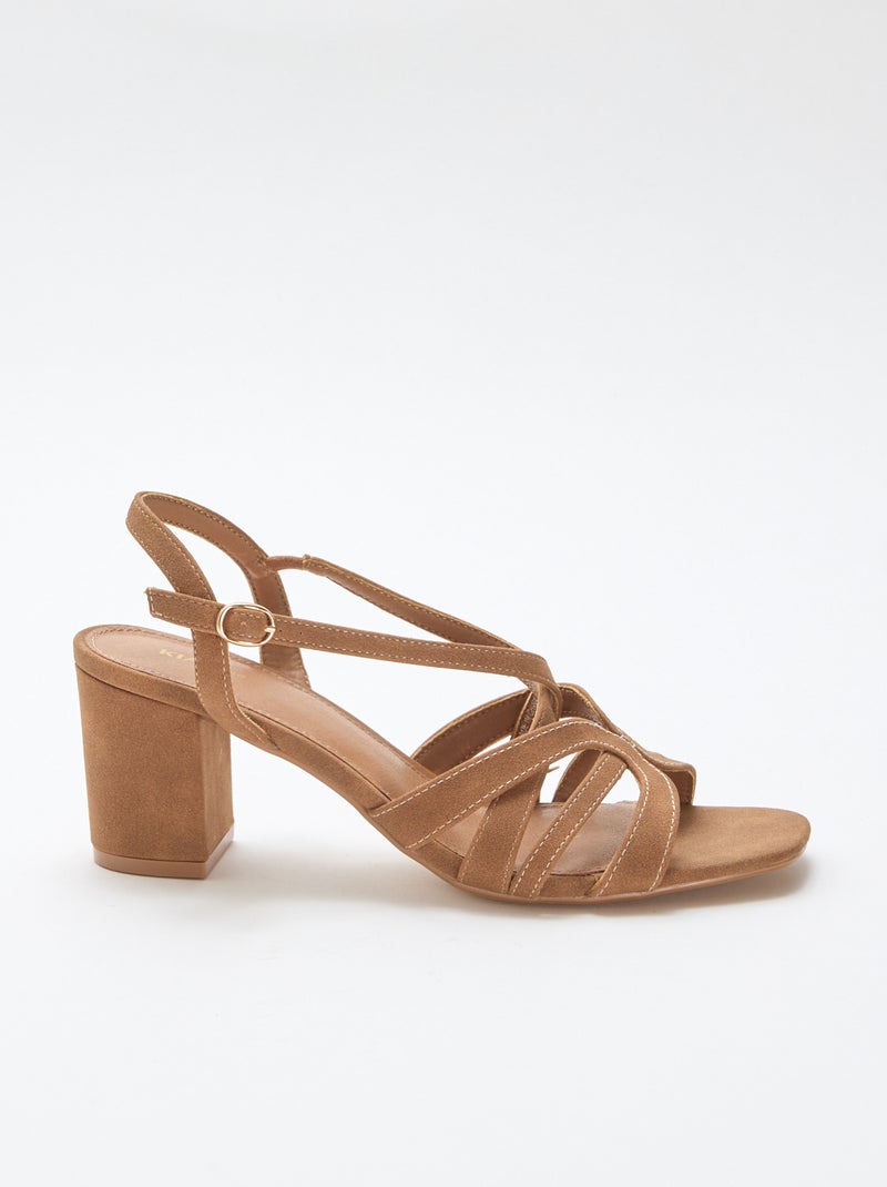 Sandalen mit Absatz und gekreuzten Riemen Braun - Kiabi