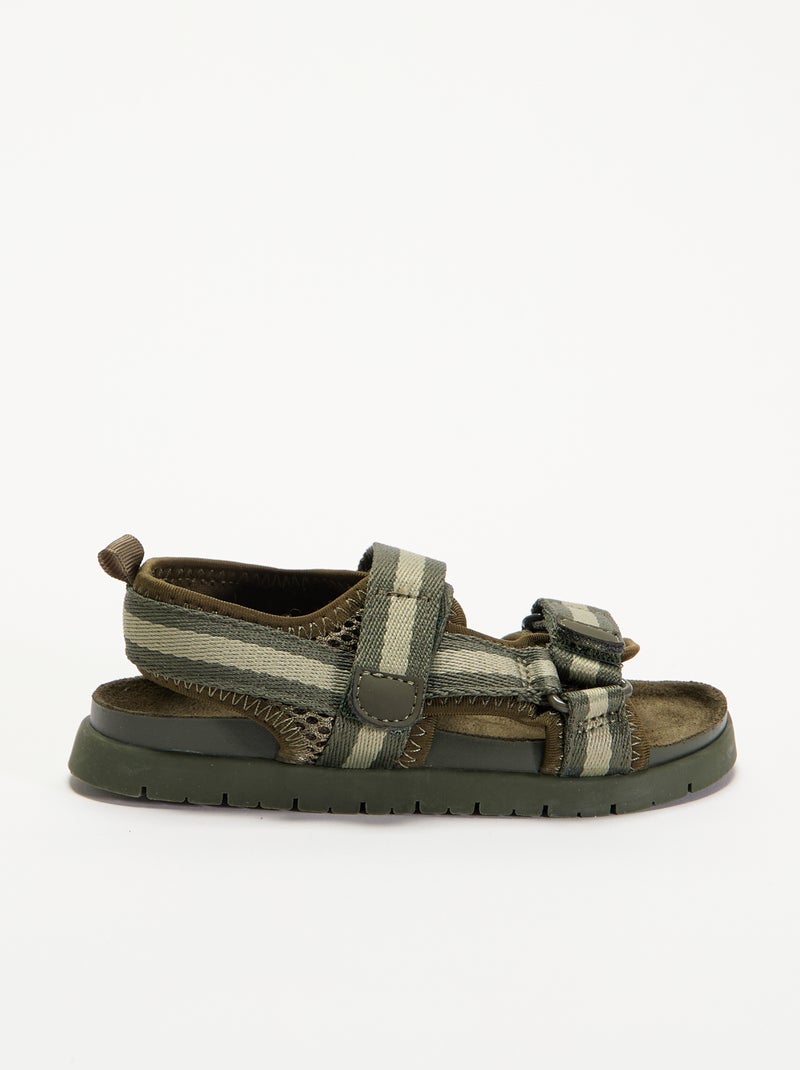 Sandalen mit doppelten Klettverschlussriemen Khaki - Kiabi