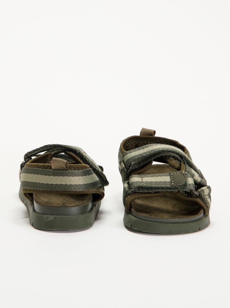 Sandalen mit doppelten Klettverschlussriemen Khaki - Kiabi