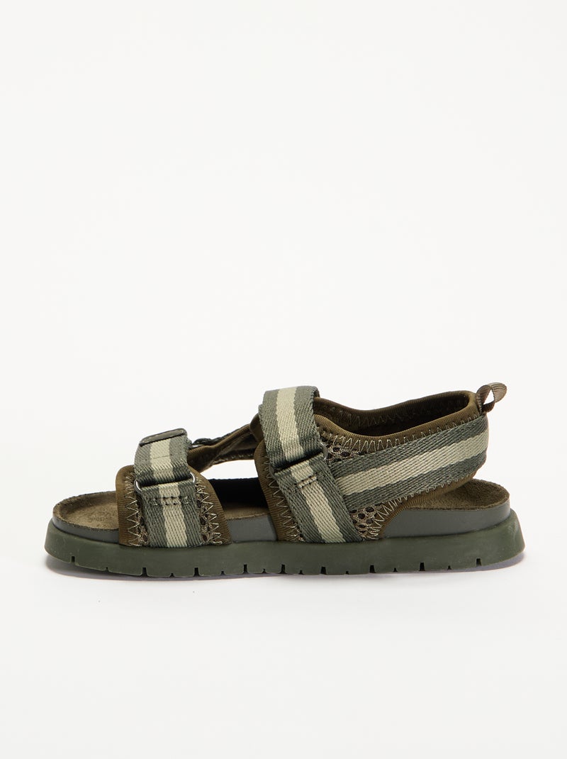 Sandalen mit doppelten Klettverschlussriemen Khaki - Kiabi