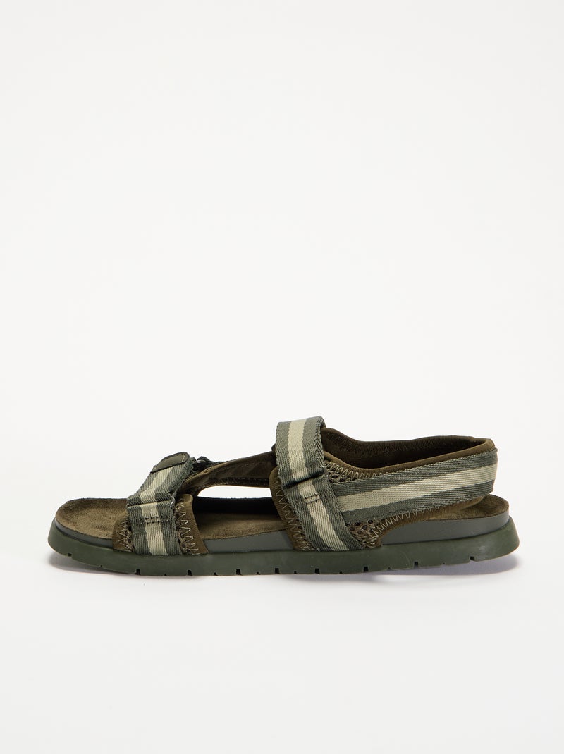 Sandalen mit doppelten Riemen und Klettverschluss Khaki - Kiabi