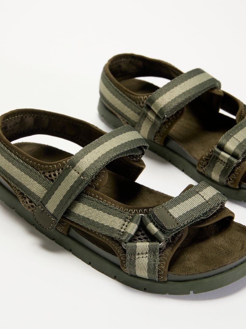 Sandalen mit doppelten Riemen und Klettverschluss Khaki - Kiabi