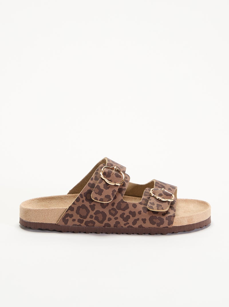 Sandalen mit doppelten Riemen und Leopardenmuster Braun - Kiabi