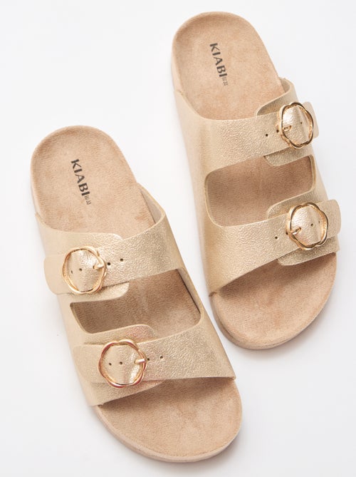 Sandales dorées à boucle fleurs - Kiabi