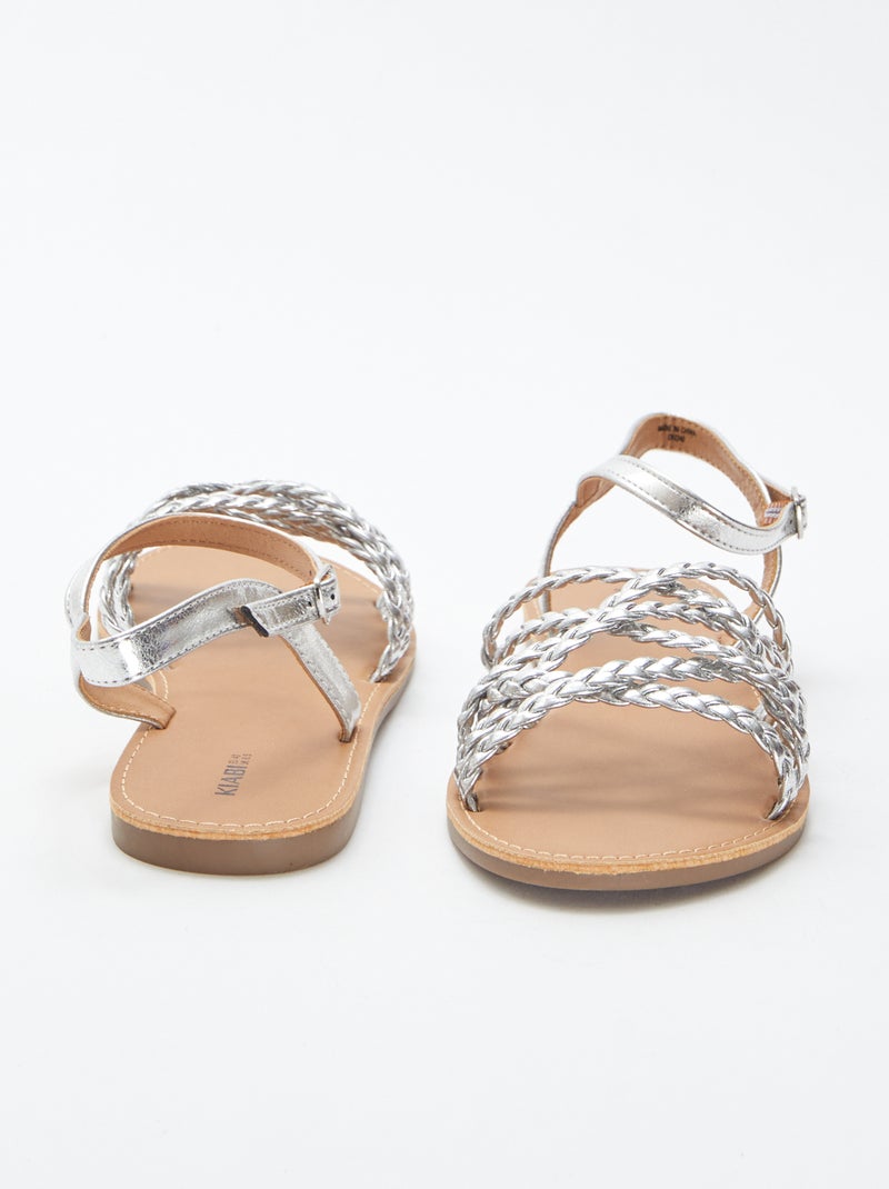 Sandales en simili avec brides tressées GRIS - Kiabi