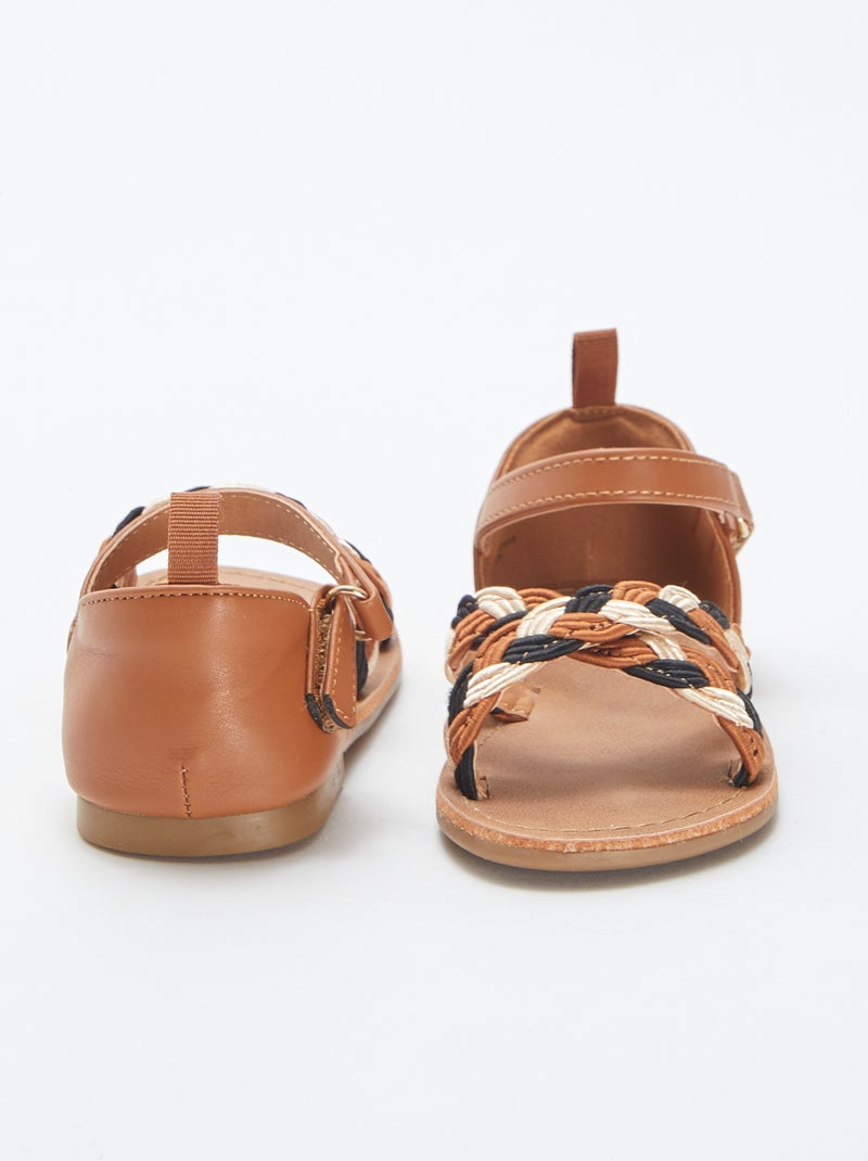 Sandales multi-brides tressées avec fermetures à scratchs MARRON - Kiabi