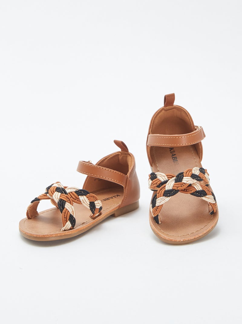 Sandales multi-brides tressées avec fermetures à scratchs MARRON - Kiabi