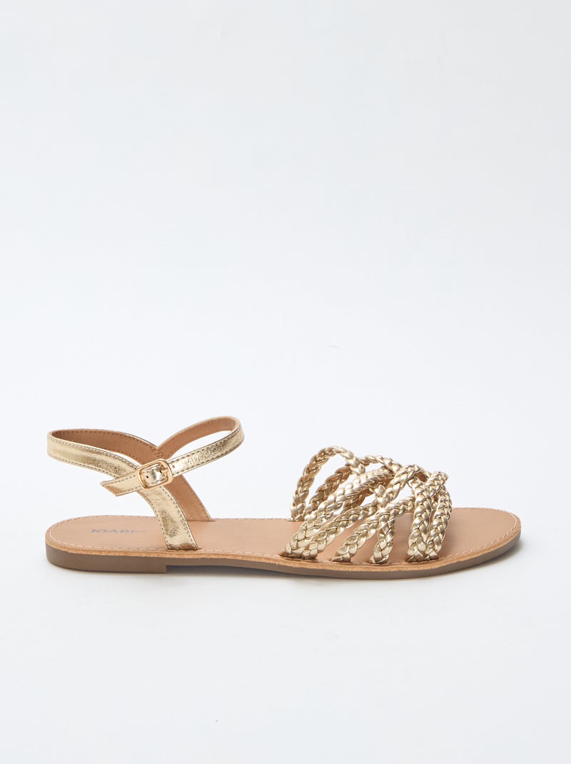 Sandales multi brides tressées Jaune - Kiabi