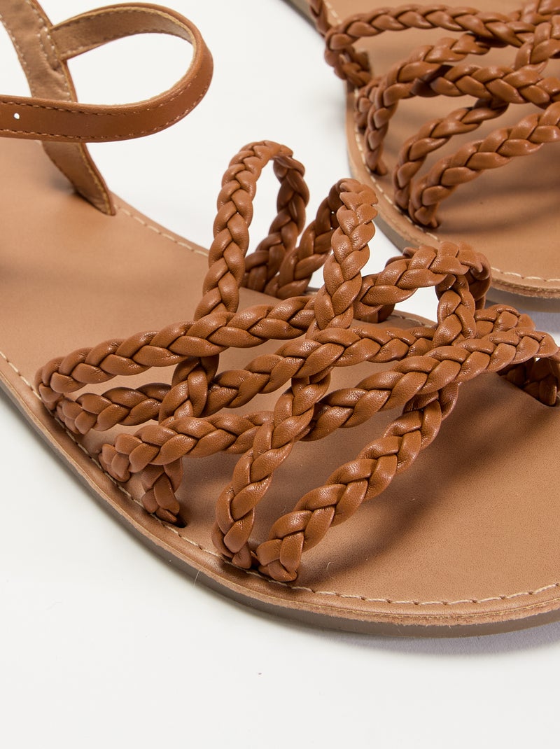 Sandales multi brides tressées Marron - Kiabi