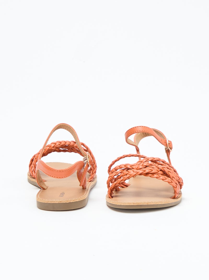 Sandales multi brides tressées Orange - Kiabi