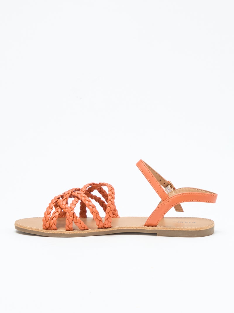 Sandales multi brides tressées Orange - Kiabi