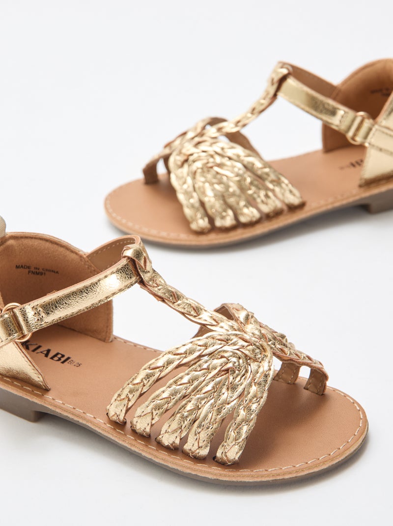 Sandales plates à bride et lanières tressées Doré - Kiabi