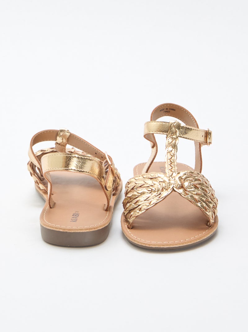 Sandales plates à bride et lanières tressées Doré - Kiabi