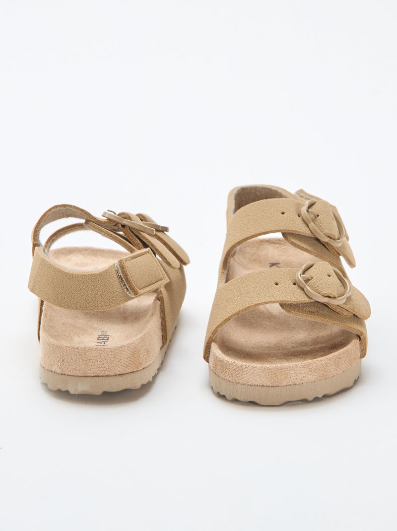 Sandales plates avec bride de maintien à la cheville ajustable par un scratch Beige - Kiabi
