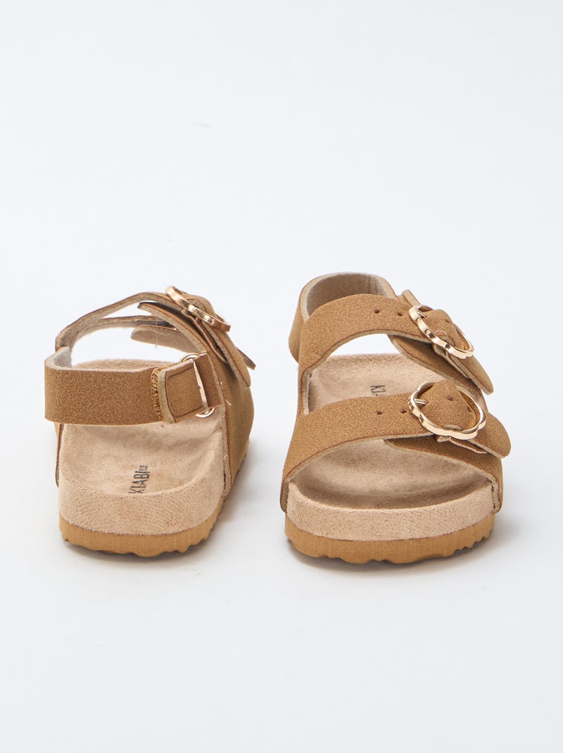 Sandales plates avec bride de maintien à la cheville ajustable par un scratch Marron - Kiabi