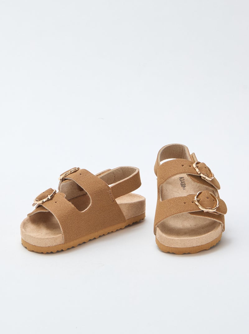 Sandales plates avec bride de maintien à la cheville ajustable par un scratch Marron - Kiabi