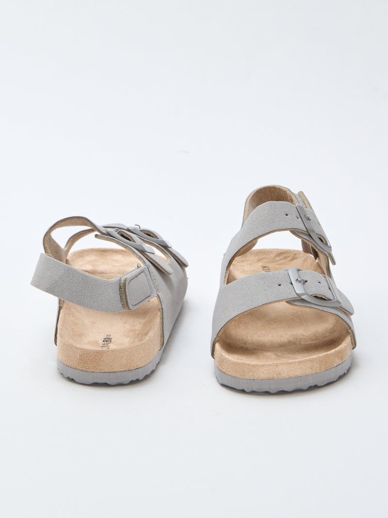 Sandales plates en suédine ajustables Gris - Kiabi