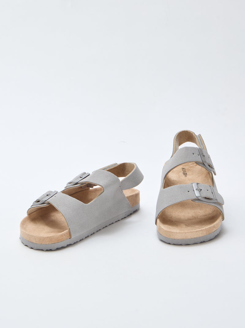 Sandales plates en suédine ajustables Gris - Kiabi