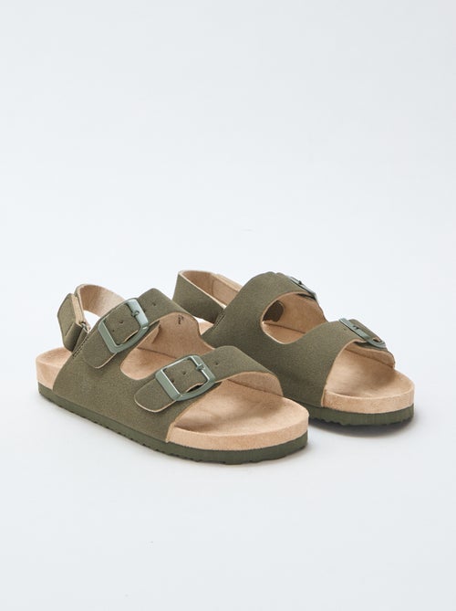 Sandales plates en suédine ajustables - Kiabi