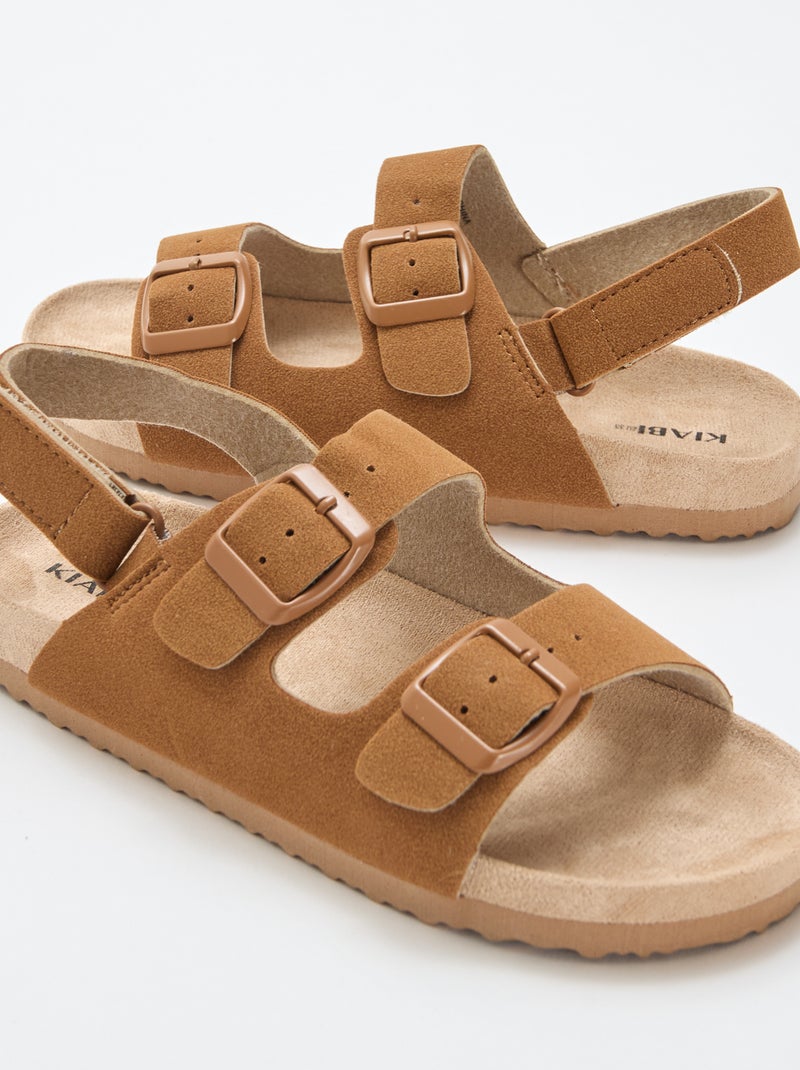 Sandales plates en suédine ajustables Marron - Kiabi