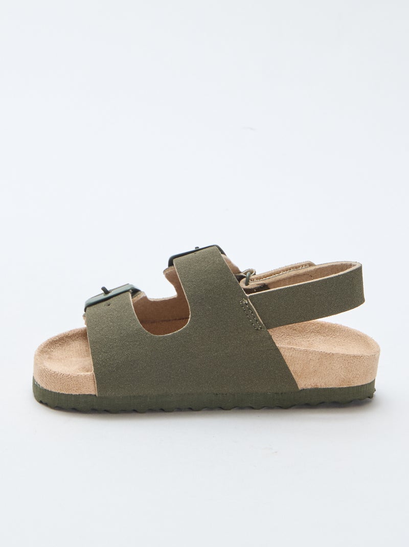Sandales plates en suédine Kaki - Kiabi